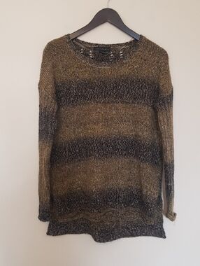 Sanctuary Brown and Black Striped Scoopneck Sweater
